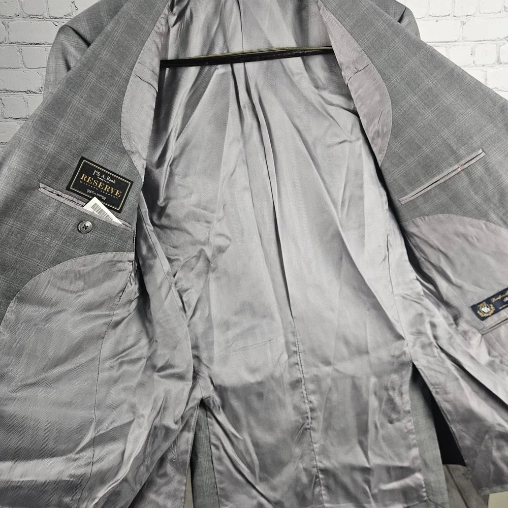 Jos A Bank Reserve Joseph Abboud Blazer 38L Grey Glen Plaid Super 120s Wool USA‎